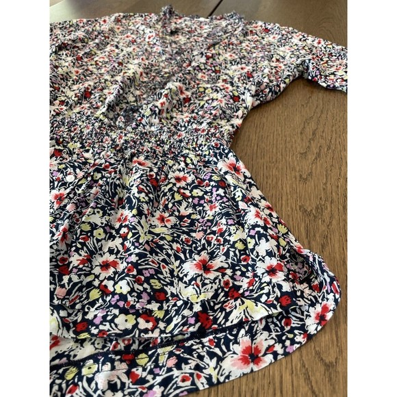 Poupette St Barth Navy Floral Romper Women’s S Frayed Hem Half Sleeve V Neck - Picture 3 of 13